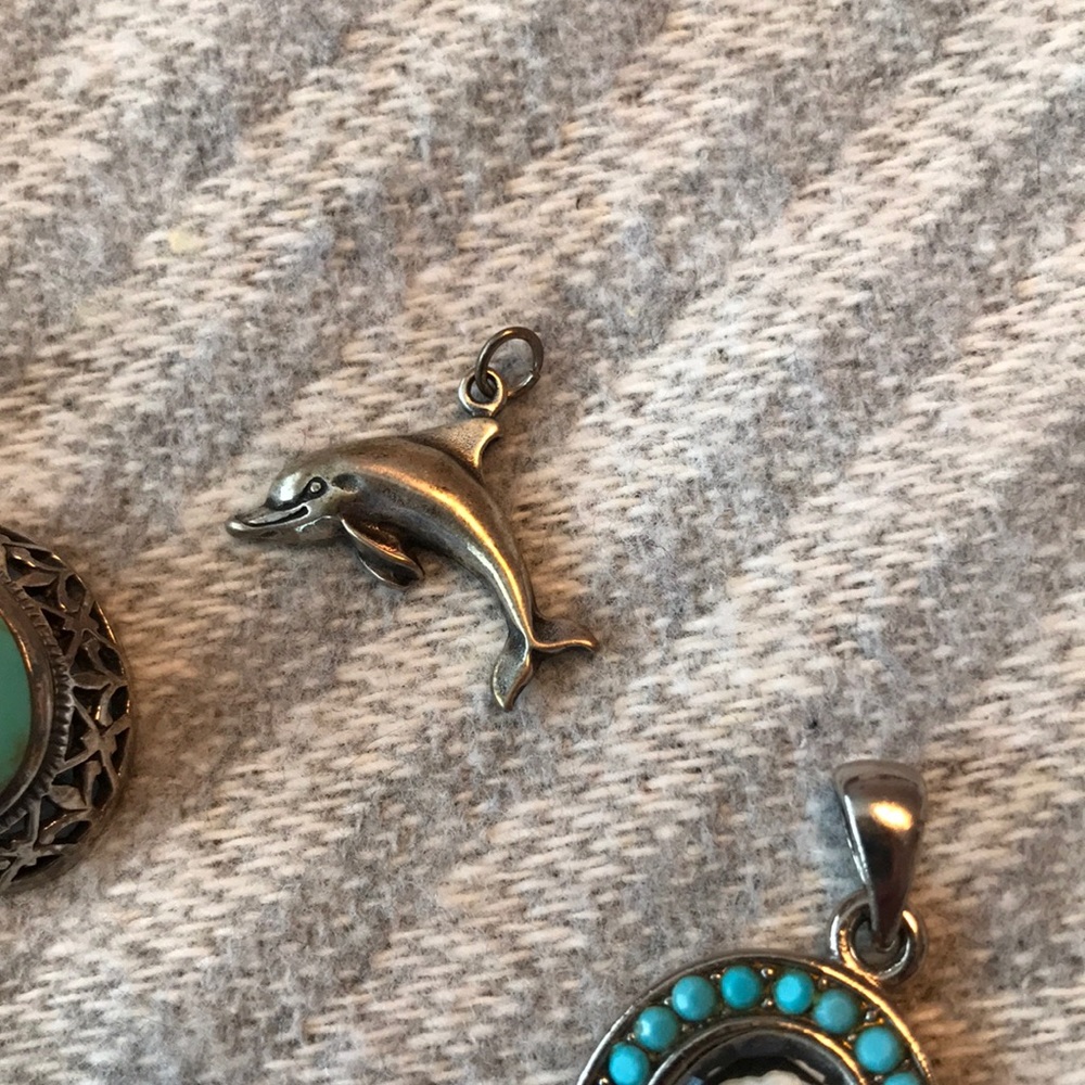 Silver Necklace Pendants Silver 925 Dolphin Turquoise Heart Thank You - Picture 10 of 16